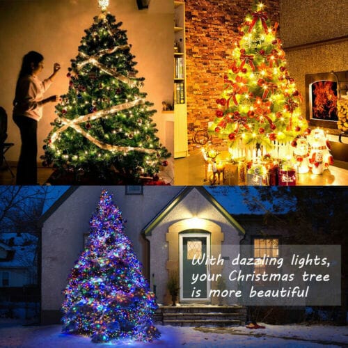 7FT Christmas Tree Artificial Pine Tree with LED Lights Xmas Holiday Decorations