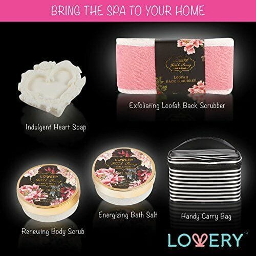 Home Spa Gift Basket, Bath & Body Set For Women, Fresh Peony Scent - 8 Pc Set