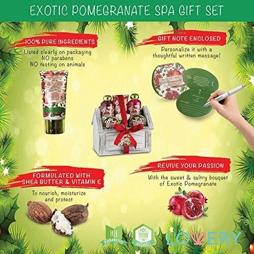 Home Spa Gift Basket - Bath & Body Set For Women - Pomegranate Scent