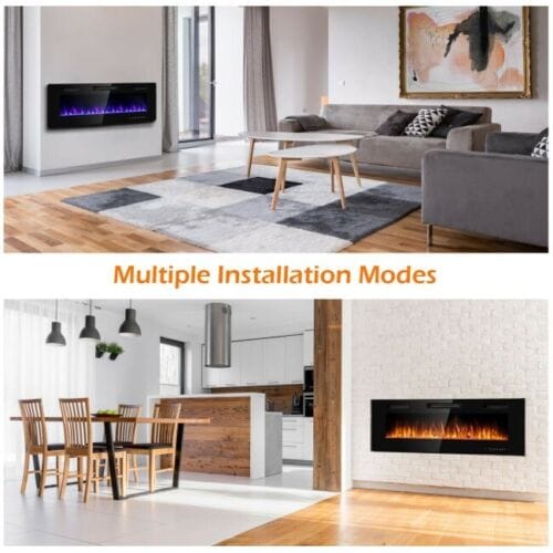 50" Electric Fireplace Heater Recessed Ultra Thin Wall Mounted Multicolor Flame