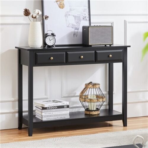 Narrow Console Table Sofa Table with 3 Drawers and Storage Shelves for Entryway