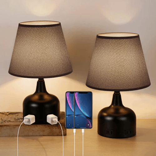 Touch Control Bedside Lamp Set of 2 Table Lamp w/Prong AC Outlet, Nightstand Lamp