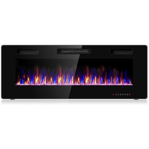 50" Electric Fireplace Heater Recessed Ultra Thin Wall Mounted Multicolor Flame